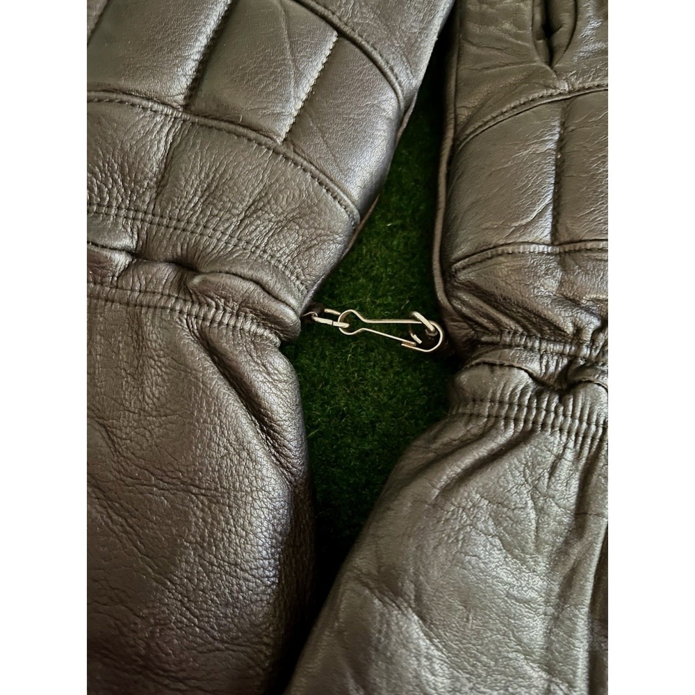 Aris Softan Leather Ski Gloves Mens Small Brown Cotton Fleece Lined Vintage - Picture 9 of 15